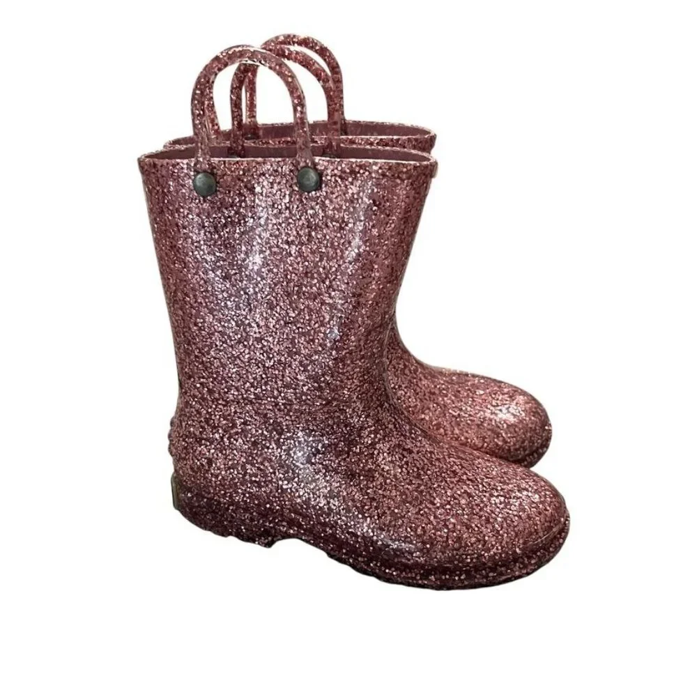 Western Chief Sz 12 Girls Sparkly Pink Glitter Rain Boots